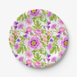 Lila Lavendel-Pink-Blume-Muster Pappteller