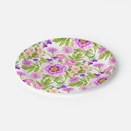 Lila Lavendel-Pink-Blume-Muster Pappteller (Schrägansicht)