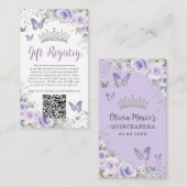 Lila Lavendel-Quinceanera-Geschenkregister Begleitkarte (Vorne/Hinten)