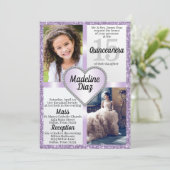 Lila Lavendel Quinceñera Einladung Cumpleños (Stehend Vorderseite)