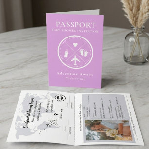 Lila Lavendel Reisepass Foto Baby Shower Einladung