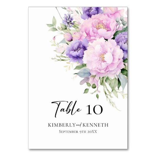 Lila Lavendel Rosa Blumenzettel Tischnummer (Vorderseite)
