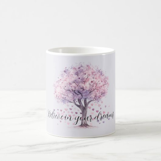 Lila Lavendel Rosa Blumige Herzen Baum Kaffeetasse (Mittel)
