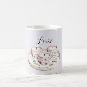 Lila Lavendel Rosa Blumige Herzkerzen Liebe Kaffeetasse