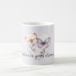 Lila Lavendel Rosa Blumiges Herz Schmetterlinge Kaffeetasse