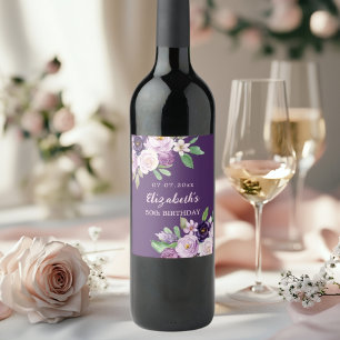 Lila Lavendel-Rosa-Flora Geburtstag Weinetikett
