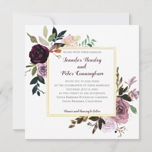 Lila Lavendel Rosa | Square Wedding Einladung (Vorderseite)