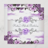 Lila Lavendel-Rose 50. Geburtstagsparty Einladung (Vorne/Hinten)