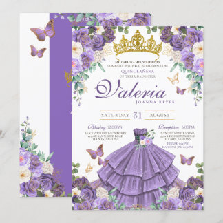 Lila Lavendel-Rose Butterfly Quinceanera Einladung