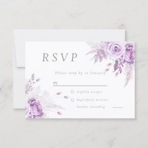 Lila Lavendel-Rose Elegante Hochzeit RSVP Karte