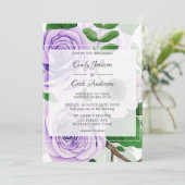 Lila Lavendel-Rose Hochzeit in grüner Wasserfarbe Einladung (Stehend Vorderseite)
