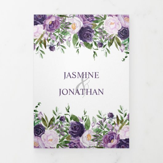 Lila, Lavendel, Rosenhochzeit | Dreifach Gefaltete Einladung (Cover)