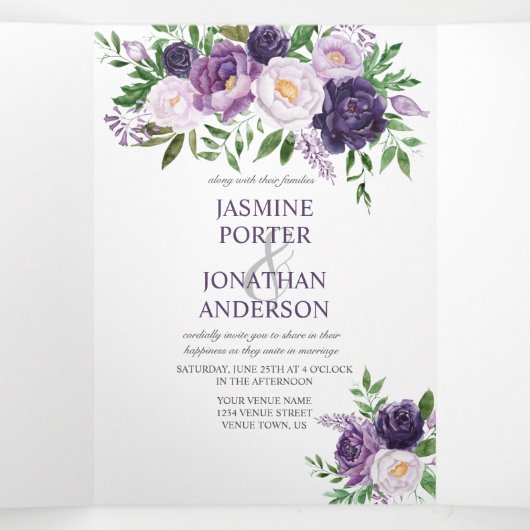 Lila, Lavendel, Rosenhochzeit | Dreifach Gefaltete Einladung (Innenseite Mitte)