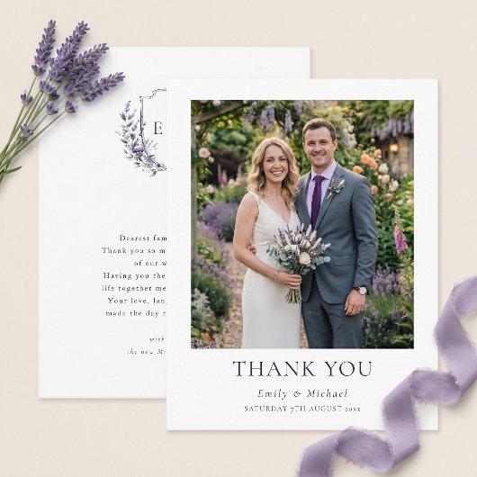 Lila Lavendel Rustikale Hochzeit Dankeskarte