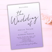 Lila Lavendel-Script-Elegant QR-Code Hochzeit Einladung