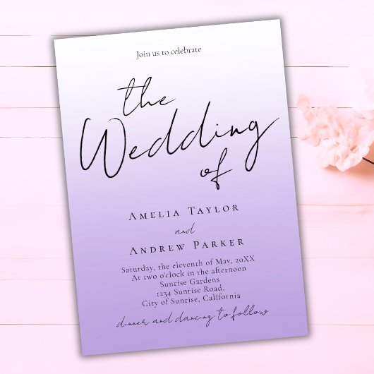 Lila Lavendel-Script-Elegant QR-Code Hochzeit Einladung