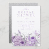 Lila Lavendel Shimmer Blumenmuster Brautparty Einladung (Vorne/Hinten)