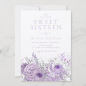 Lila Lavendel Shimmer Blumensüß 16 Party Einladung (Vorderseite)
