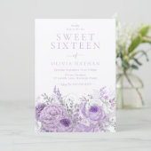 Lila Lavendel Shimmer Blumensüß 16 Party Einladung (Stehend Vorderseite)
