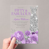 Lila Lavendel & Silver 50. Geburtstagsparty Acryleinladungen (Insitu (Handheld))