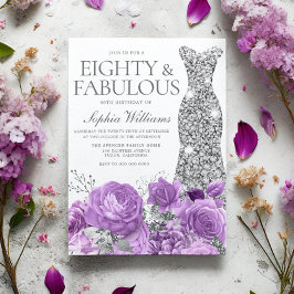 Lila Lavendel & Silver 80. Geburtstagsparty Einladung