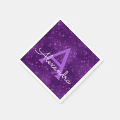Lila Lavendel Sparkle Monogramm Erstgeburt Serviette (Ecke)