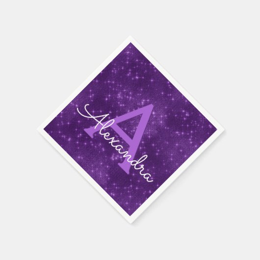 Lila Lavendel Sparkle Monogramm Erstgeburt Serviette (Ecke)
