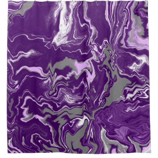 Lila. Lavendel und Grau-Marmor-Fluid Art Duschvorhang (Vorderseite)
