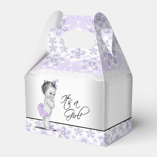 Lila Lavendel und graue Babydusche Geschenkschachtel (Vorderseite)