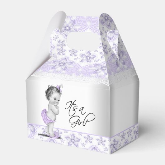 Lila Lavendel und graue Babydusche Geschenkschachtel (Rückseite)