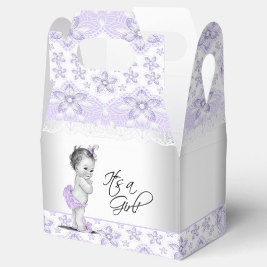 Lila Lavendel und graue Babydusche Geschenkschachtel (Geöffnet)