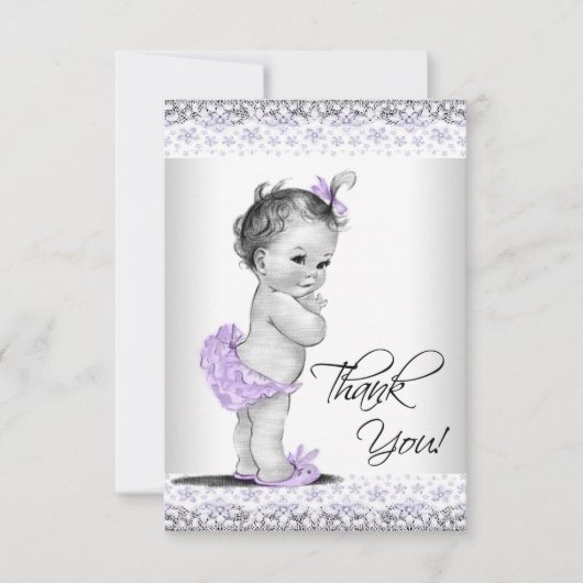 Lila Lavendel und Graue Babydusche Vielen Dank Dankeskarte (Vorderseite)