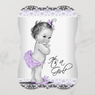 Lila Lavendel und Graue Babyparty für Mädchen Einladung