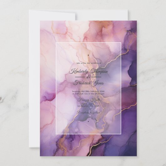 Lila, Lavendel und Rose Gold Ink Hochzeit Einladung (Vorderseite)