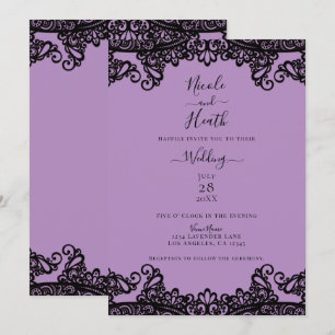 Lila Lavendel und schwarze Eleganz Hochzeit Einladung