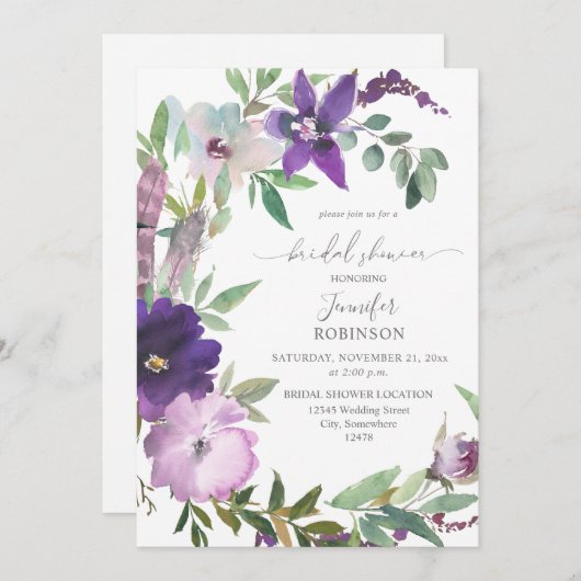 Lila- Lavendel- und Violett-Brautparty Einladung (Vorne/Hinten)