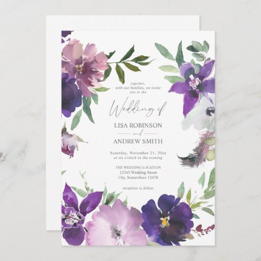 Lila Lavendel- und Violettblütenaufenthalt Einladung (Vorne/Hinten)
