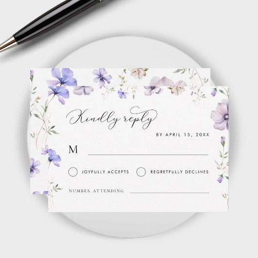 Lila Lavendel Violet Frühlingsblütenhochzeit RSVP Karte
