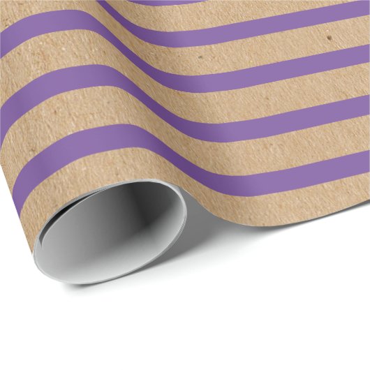 Lila Lavendel Violet Lines Imitate Rustikale Kraft Geschenkpapier (Rolleneckpunkt)