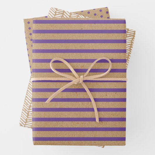 Lila Lavendel Violet Lines Imitate Rustikale Kraft Geschenkpapier Set (Beispiel)