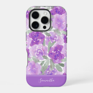 Lila Lavendel Wasserfarben Blumen Personalisiert iPhone 16 Pro Hülle