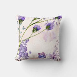 Lila Lavendel-Wasserfarben-Blumen-Wurfkissen   B Kissen