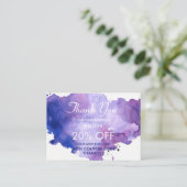 Lila Lavendel-Wasserfarben Danke Rabattkarte (Stehend Vorderseite)