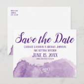 Lila Lavendel-Wasserfarbenhochzeit Das Datum speic Postkarte (Vorne/Hinten)