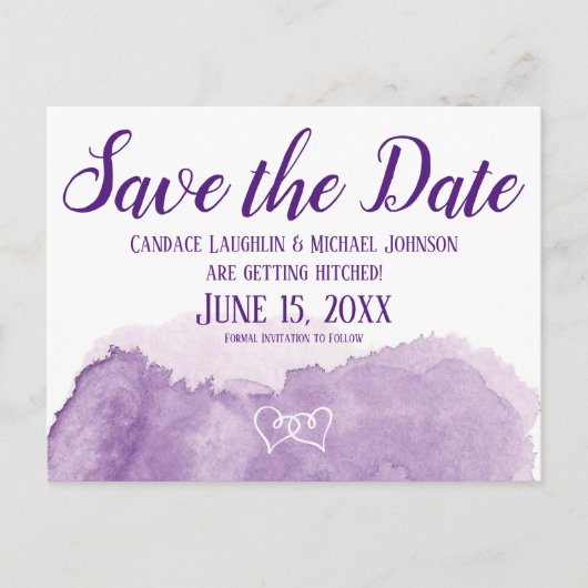 Lila Lavendel-Wasserfarbenhochzeit Das Datum speic Postkarte (Vorderseite)