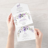 Lila Lavendel & Weiße Anemone | All In One Einladung (Abreißen)