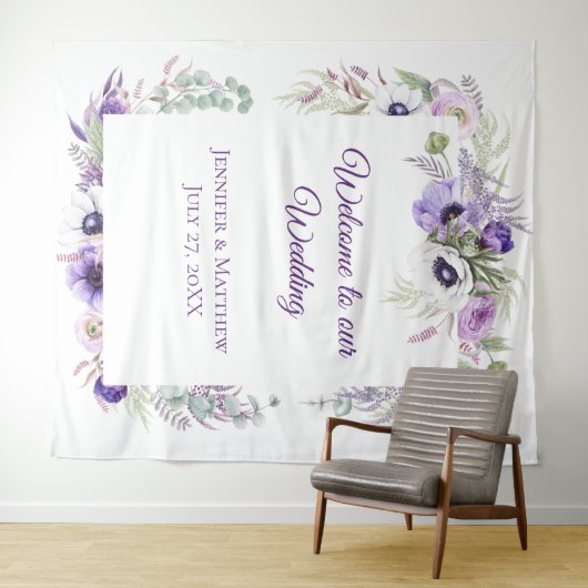 Lila Lavendel & Weiße Anemone | Tapestr Wandteppich (Beispiel (Horizontal))