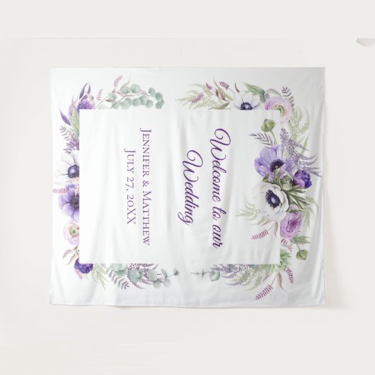 Lila Lavendel & Weiße Anemone | Tapestr Wandteppich (Vorderseite (Horizontal))