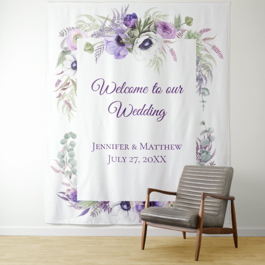 Lila Lavendel & Weiße Anemone | Tapestr Wandteppich (Beispiel)