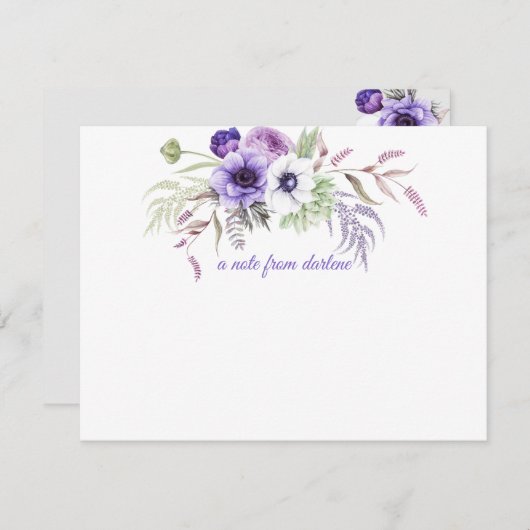 Lila Lavendel Weiße Aquarellfarben Blume Grüne Mitteilungskarte (Vorne/Hinten)